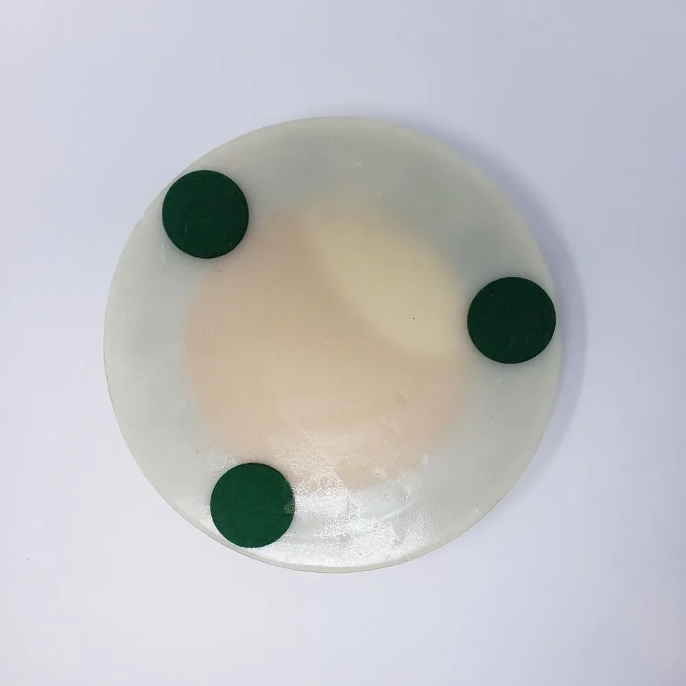 Vintage Mid-Century Modern Lucite Ashtray Real Semi-Precious Stones Gold Insert